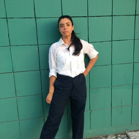 Vintage Embroidered Blue Leaf Long Sleeve Button Down - Picture 5 of 9